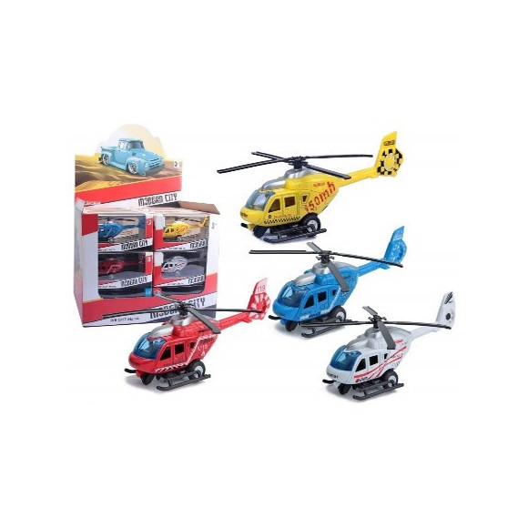Helikoptery ratunkowe 13 cm, metal 4 kol, pull back, 24 d/b